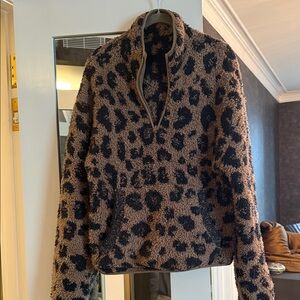SKIMS Leopard Sherpa Half-Zip Jacket - Brown & Black